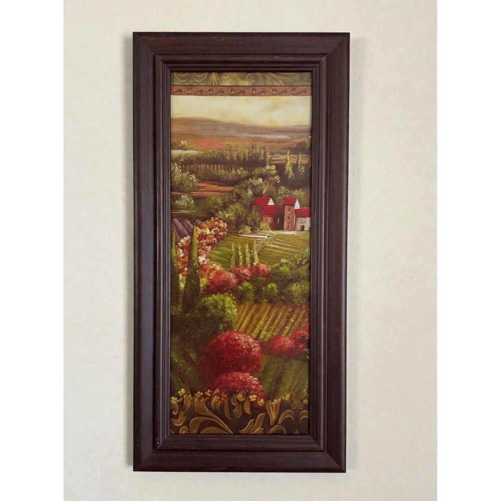 Framed Tuscan Countryside Landscape Wall Art Vineyard Farmhouse Rustic De - Picture 4 of 6